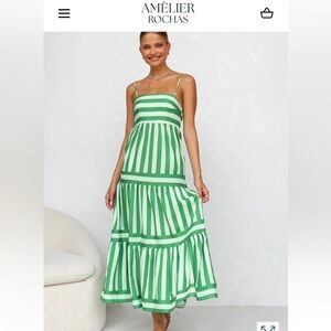 Green and White Striped Maxi Dress